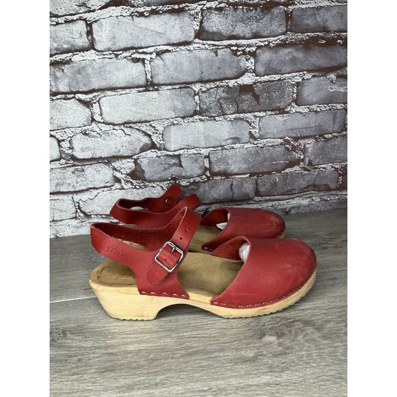 Lotta's Stockholm T-bar Highwood Red Leather Clogs Nubuck Women Sz 41EU/10.5M US - Picture 8 of 16